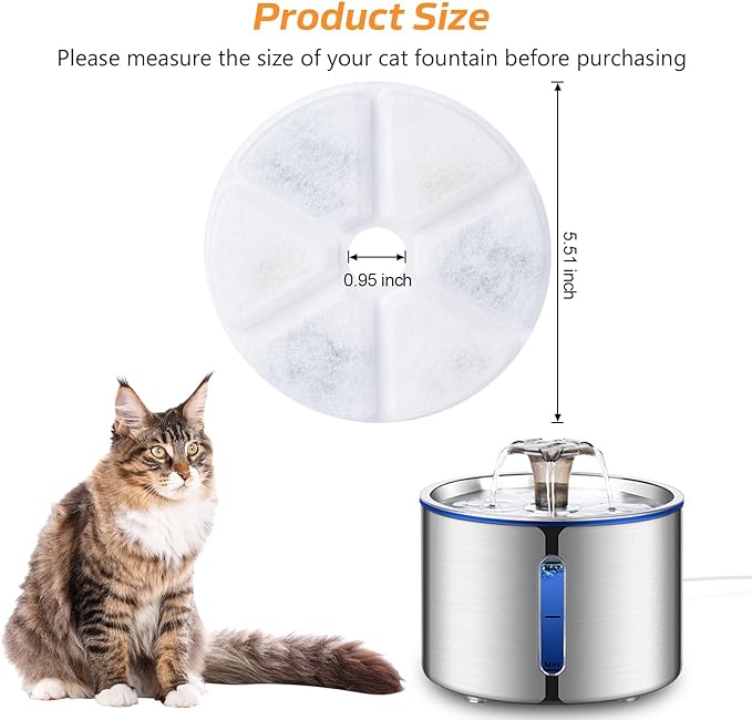 BOORCA Cat Water Fountain Filters, 6 Pieces Triple Filtration System Replacement Filter Fit for 84oz/2.5L Cat Pet Fountain, 6 Filtration System and 2 Pre-Filter Sponges