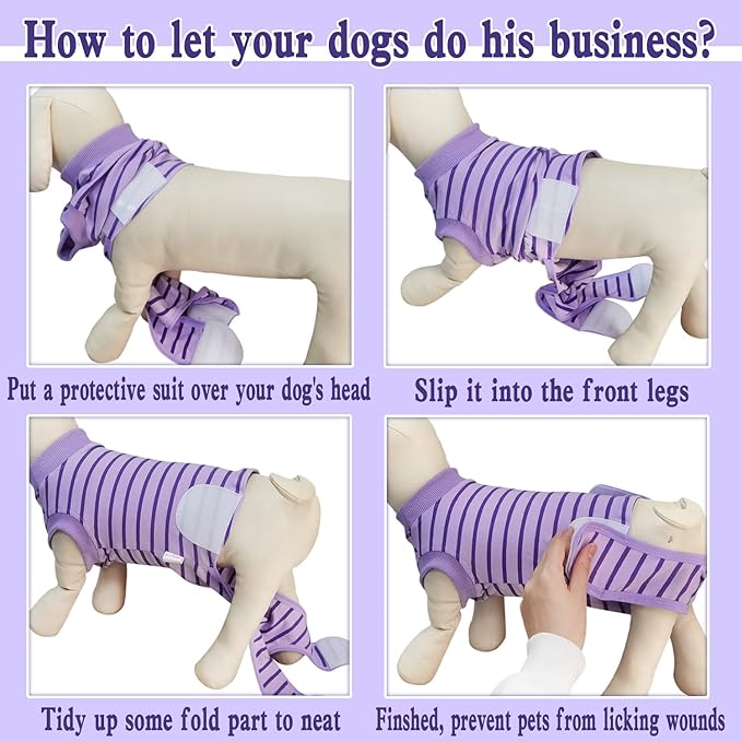 Dog Recovery Suit, Surgical Recovery Suit for Male Female Dogs Cats Spayed Onesie After Surgery, Dog Post Surgery Suit Anti Licking & Biting Surgical Shirt with Pee Hole，Purple Large