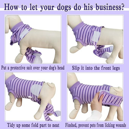 Dog Recovery Suit, Surgical Recovery Suit for Male Female Dogs Cats Spayed Onesie After Surgery, Dog Post Surgery Suit Anti Licking & Biting Surgical Shirt with Pee Hole，Purple X-Large