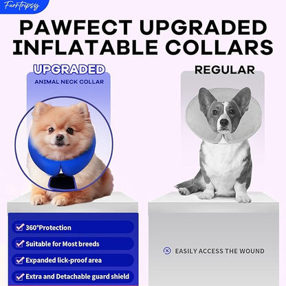 Inflatable Dog Cone Collar with Detachable Sturdy Shield,Soft&Lightweight-Ideal for Post-Surgery Recovery and Daily Wear,Suitable for Small Medium Large Dog Breeds(Blue,M+)