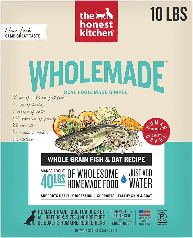 The Honest Kitchen Human Grade Wholemade™ Dehydrated Dog Food, Whole Grain Fish & Oats Dog Food, 10 lb (makes 40lbs)