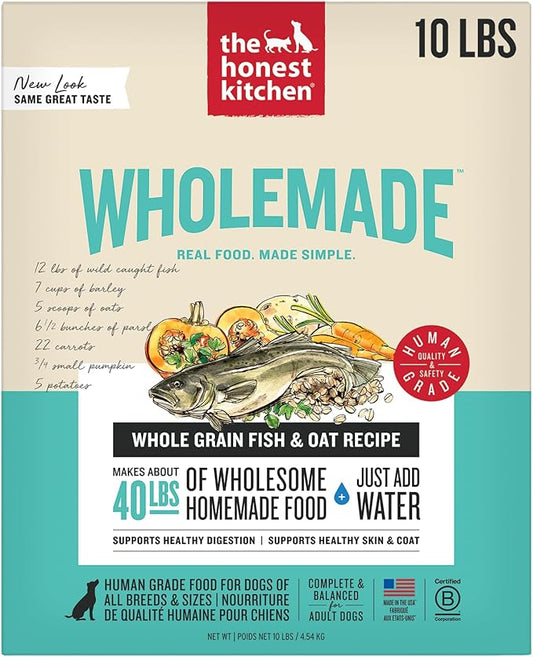 The Honest Kitchen Human Grade Wholemade™ Dehydrated Dog Food, Whole Grain Fish & Oats Dog Food, 10 lb (makes 40lbs)