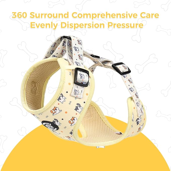 Dog Harness and Lead, Bow Tie Collar Set with Dog Poop Bag Holder and Bandanas, Escape Proof Adjustable Puppy Cat Vest with Soft Mesh Padded, Pet Supplies for Small Medium Dogs Kitten (Yellow Puppy,L)