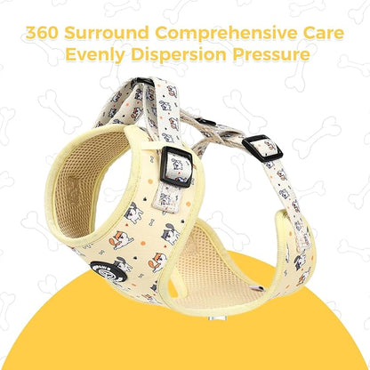 Dog Harness and Lead, Bow Tie Collar Set with Dog Poop Bag Holder and Bandanas, Escape Proof Adjustable Puppy Cat Vest with Soft Mesh Padded, Pet Supplies for Small Medium Dogs Kitten (Yellow Puppy,L)