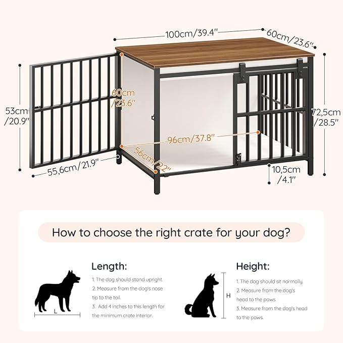 HOOBRO Dog Crate Furniture with Sliding Barn Door, Dog Kennel Indoor for Medium/Large Dogs, Heavy Duty Dog Cage with 2 Doors, End Table for Living Room, Bedroom, Rustic Brown and Black BWH163GW03