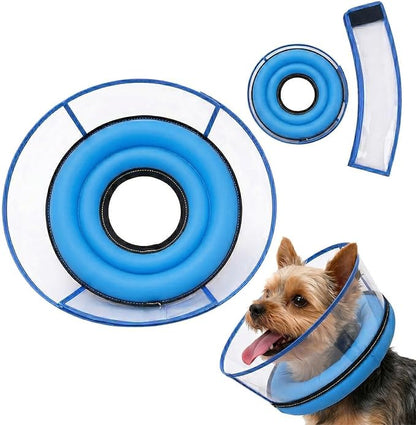 2-in-1 Soft Inflatable Dog Cone Collar Alternative with Enhanced Anti-Licking Guard Shield, Dog Collar After Surgery, Adjustable Recovery Cones for Large Medium Small Dogs and Cats(Blue, M)