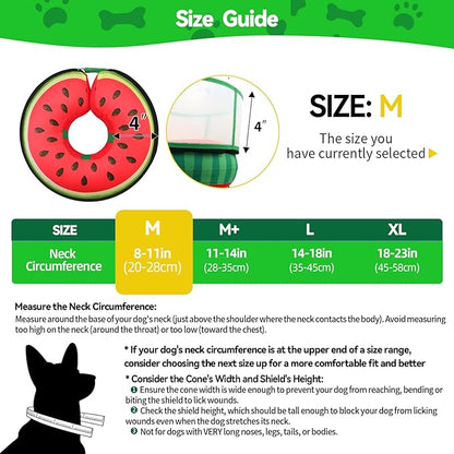 Upgraded Inflatable Dog Cone Collar with Transparent Anti-Licking Shield, Adjustable Elizabethan Collar for Medium Large Dogs, 2-in-1 Design with Detachable Shield and Soft Padding (M, Watermelon)