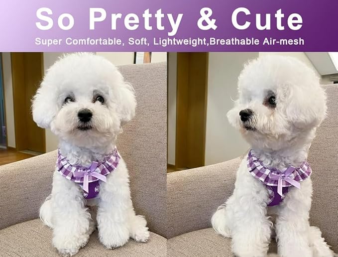 SuperBuddy Upgraded Soft Mesh Dog Harness, Super Breathable Lightweight Pet Harnesses for Puppy Dogs Outdoor Walking, Purple Dog Harness -Small