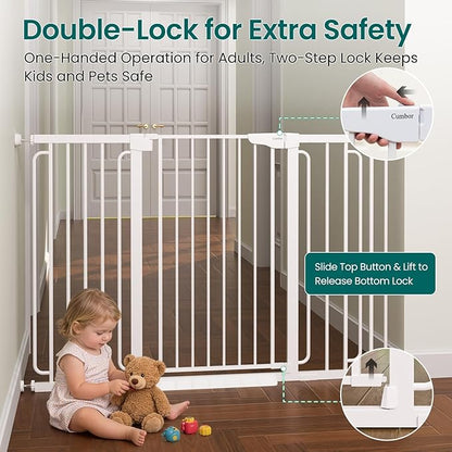 Cumbor 36" Extra Tall Baby Gate for Stairs, 30.4-56.8" Extra Wide Dog Gate Indoor, Dual Lock & Self-Closing Child Gate for Doorways, Hallways & Large Opening, Safety Baby Proofing for the House, White