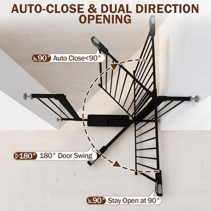 Mumeasy 36" Extra Tall Baby Gate for Stairs and Doorways, 26-40" Auto Close Dog Gate Indoor, Easy Install Pressure Mounted Pet Gate, Safety Baby Gates with Door for Child and Pets