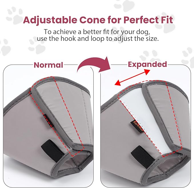 BARKLESS Dog Cones for Medium Dogs, Soft Cones for Dogs After Surgery to Stop Licking, Adjustable Elizabethan Collar, Neuter Cone of Shame Alternatives, Lightweight Dog Recovery Collar (Grey, M)