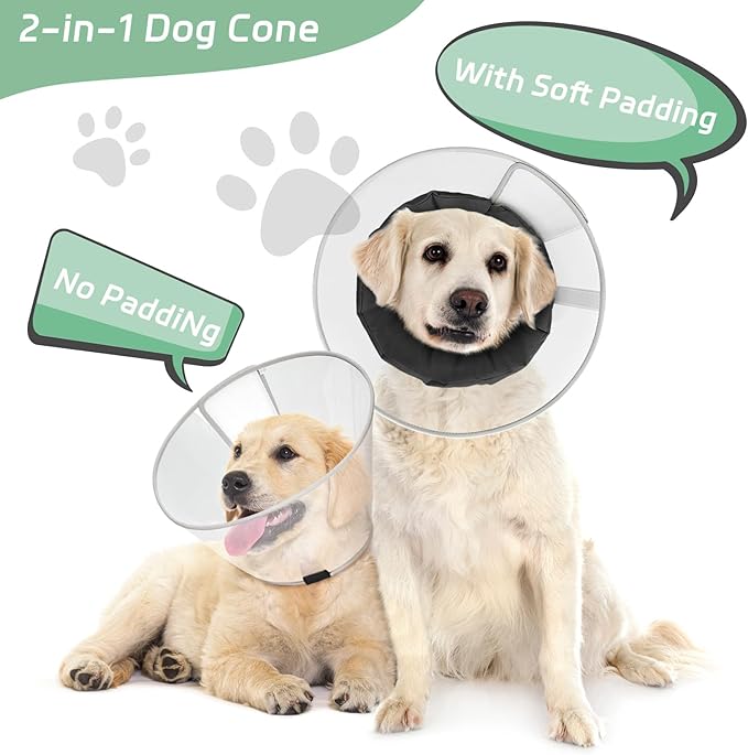 Dog Cone Collar for Recovery: Soft Elizabethan Collar Alternative to Stop Licking, Adjustable Pet Cone for Large, Medium, Small Dogs, for Surgery, Spay, Injury, Skin Treatment (L)