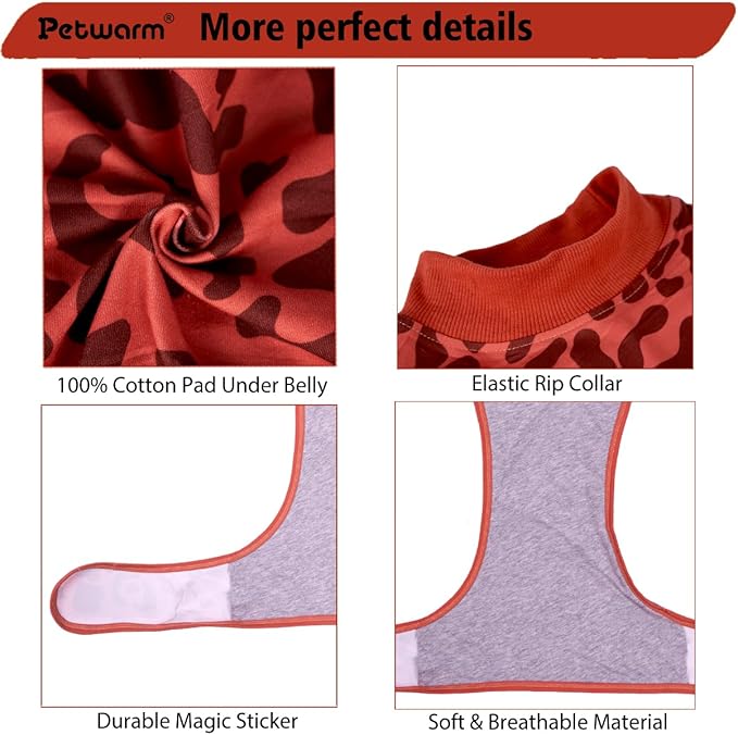 PetWarm Dog Recovery Suit, Surgical Suit for Dogs Female Spay Male Neutered, After Surgery Dog Onesie, Anti-Licking Dog Surgery Recovery Suit, Leopard Pattern, Red, 2XL