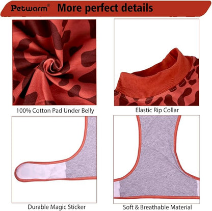 PetWarm Dog Recovery Suit, Surgical Suit for Dogs Female Spay Male Neutered, After Surgery Dog Onesie, Anti-Licking Dog Surgery Recovery Suit, Leopard Pattern, Red, M