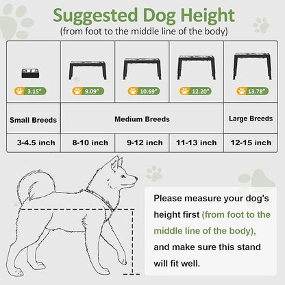 XIAZ Elevated Dog Bowls Large Breed Raised Dogs Bowl Stand Large/Medium Sized Dog Stainless Steel Food Water Bowl Stands 5 Heights Adjustable 9/11/12/14in Black Pet Feeder Dish Station