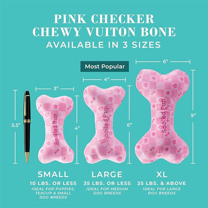 Haute Diggity Dog Chewy Vuiton Bone Plush Squeaky Dog Toy, Soft Durable Designer-Inspired Stuffed Puppy Chew Toys for Small, Medium & Large Dogs, Machine-Washable (Pink Checker) XL