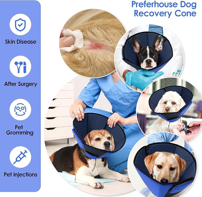 Small Dog Cone Collar, Adjustable Soft Dog Cone for Small Dogs to Stop Licking, Breathable Pet Recovery Cone for Small Male Female Dogs, Blue S