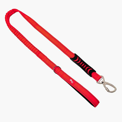 Dog Friendly Co. Bungee Dog Leash | Strain Free & Shock Resistant for Control | Neoprene Padded Handle, Heavy-Duty Carabiner Clip, and D-Ring | Red, Size Regular