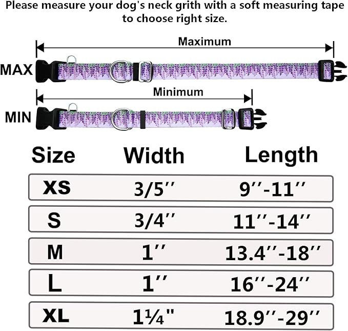 Martingale Collar for Dogs with Buckle Floral No Pull Adjustable Nylon Limited Slip Training Dog Collars (Purple Lavender, Medium)