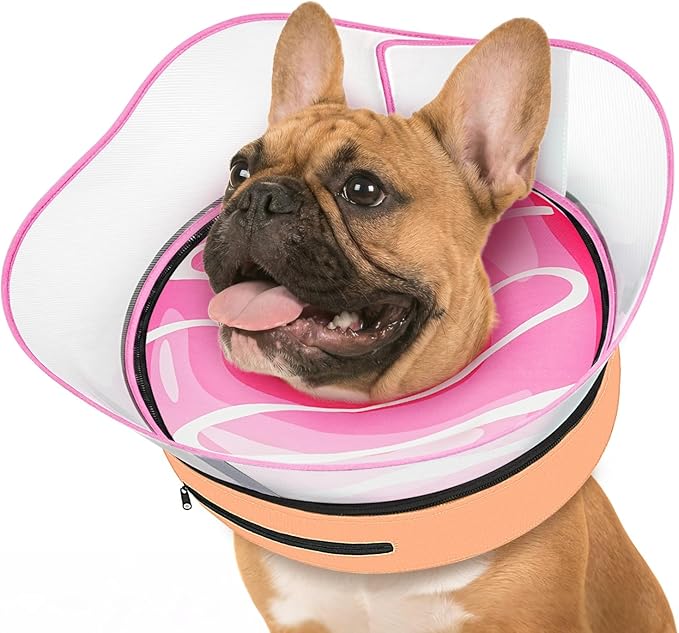 Supet Raised Inflatable Dog Cone After Surgery - Adjustable Recovery Donut Collar with Removable Shield to Stop Licking Wounds & Protect Stitches - Soft Dog Cone Alternative for Small Dogs (Pink,S)