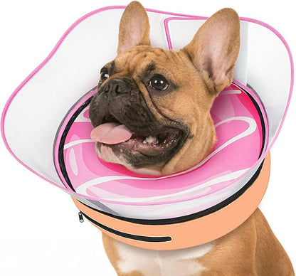 Supet Raised Inflatable Dog Cone After Surgery - Adjustable Recovery Donut Collar with Removable Shield to Stop Licking Wounds & Protect Stitches - Soft Dog Cone Alternative for Medium Dogs (Pink,M)
