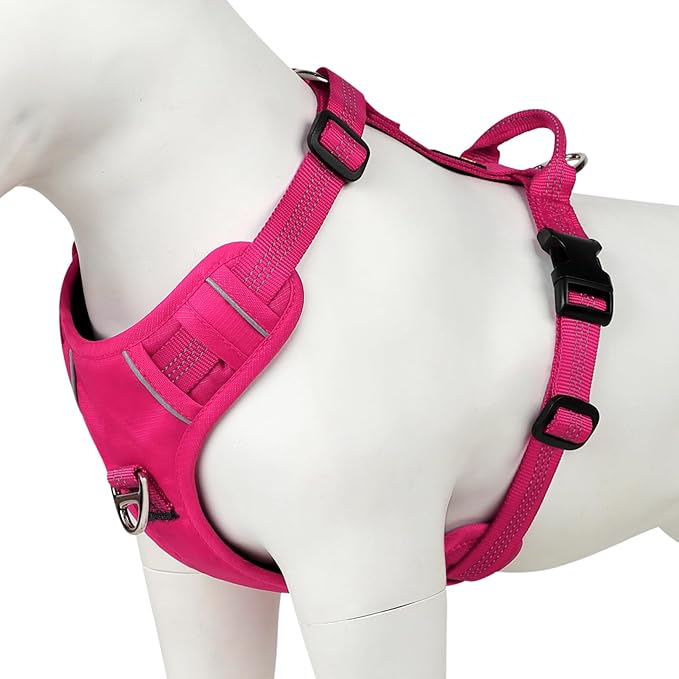 Plutus Pet No Pull Dog Harness, Reflective Adjustable Dog Vest Harness with Handle, Escape Proof, Soft Padded for Small Medium Large Dogs (Hot Pink, L)