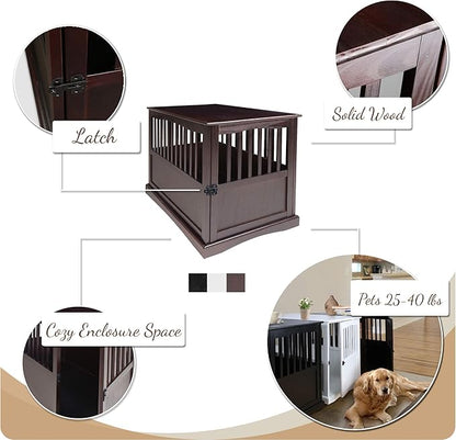Casual Home Wooden Large Pet Crate, End Table, White 36.50" x 24.00" x 29.25"