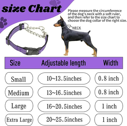 Martingale Dog Collars, Reflective Nylon Collar with Stainless Steel Chain, Adjustable Walking Training Dog Collars with Quick Release Buckle, Suitable for Small Medium Large Dogs(Purple,XL)
