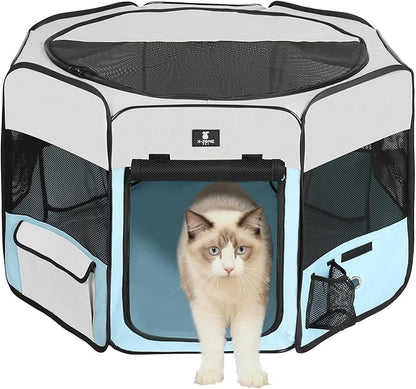 X-ZONE PET Portable Foldable Pet Dog Cat Playpen Crates Kennel/Premium 600D Oxford Cloth,Removable Zipper Top, Indoor and Outdoor Use (XL, Blue)