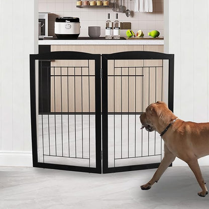 ZJSF Freestanding Foldable Dog Gate for House Extra Wide Wooden Indoor Puppy Gate Stairs Doorways Pet Gate Tall Dog Fence 2 Panels Fence Black
