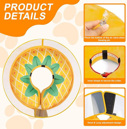 Inflatable Dog Cone Collar for Large Medium Small Dogs, Soft Dog Donut Collar Adjustable Recovery Cone for Pets After Surgery, Extra Enhanced Anti-Licking Guard Shield (Pineapple, Small)