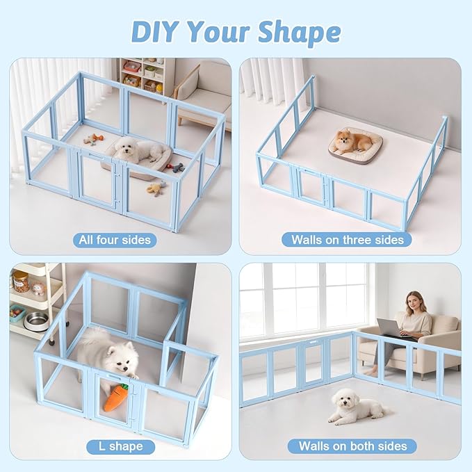 DIY Clear Acrylic Dog Playpen House,Quick Easy Assembly and Disassembly,Strong Floor Suction,Indoor and Outdoor Use,Easy Cleansing Puppy Fence (Sky Blue, 30.3" H, 10PCS)