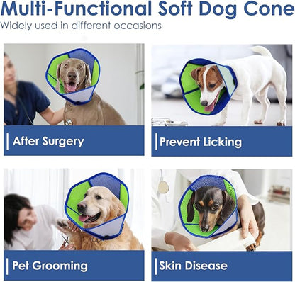 AOFITEE Dog Cone - Soft Cones for Dogs After Surgery, Comfy Cones for Large Dogs to Stop Licking, Adjustable Soft Dog Cone Collar, Elizabethan Pet E-Collar for Wound Healing, Bluegreen Large