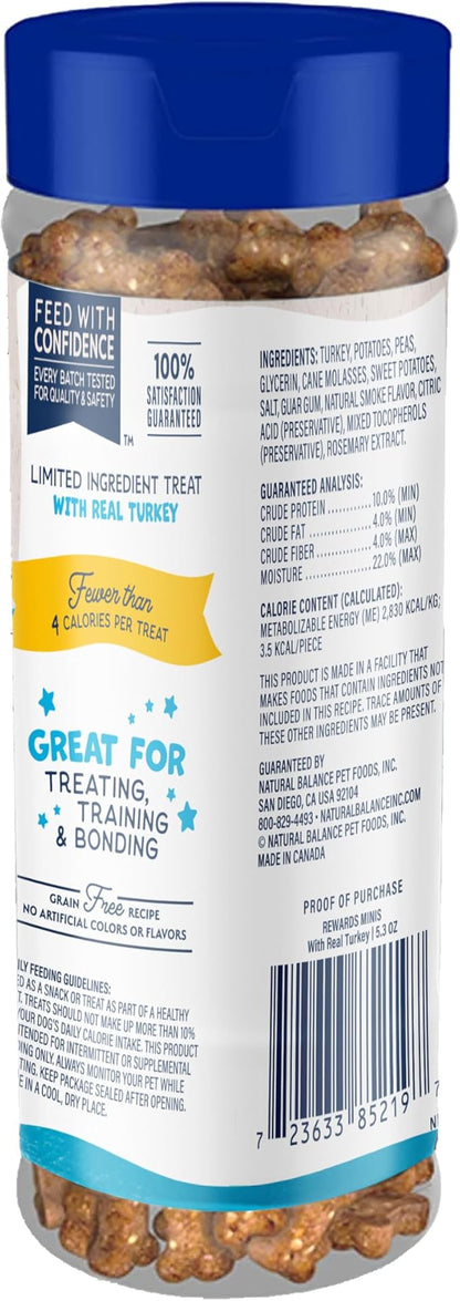 Natural Balance Limited Ingredient Mini-Rewards Turkey Grain-Free Dog Training Treats for Dogs | 5.3-oz. Canister (Pack of 2)