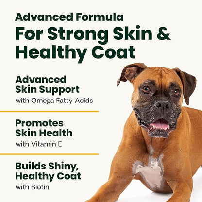 VetriScience Extra Strength Healthy Skin & Coat Chews, Omega Plus Supplement for Dogs, with Balanced Omega 3, 6, 9, Fish Oil and Biotin, Skin Health, Coat Growth and Shine, Duck, 40 Count