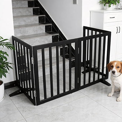 Dog Gate Indoor, Freestanding Dog Fence for The House, Doorways, Hallways,or Stairs,Pet Gate Foldable Wooden,Expandable 24" Height 3 Panels,Black