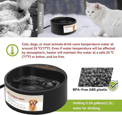 PETLESO Outdoor Heated Water Bowl for Dogs Cats, 2.2L Winter Heating Dog Water Bowl Smart Thermal for Outdoor Chickens Rabbits Birds, Black, Winter Clearance 2026, Limited Stock