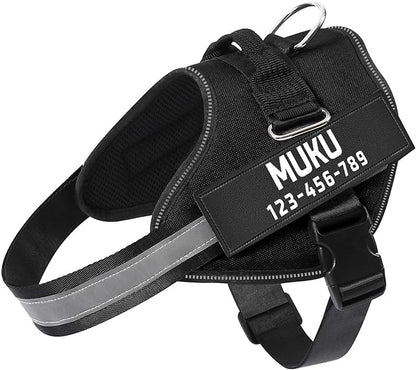 MUMUPET Custom Dog Harness Vest with 2 Personalized Name & Phone Patches, No Pull Reflective Adjustable with Handle, Soft Breathable Padding for Small Dogs (Black, S)