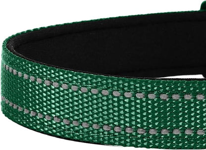 Reflective Dog Collar, Adjustable Soft Neoprene Padded Nylon Pet Collars with Buckle for Extra Large Dogs, Dark Green,XL