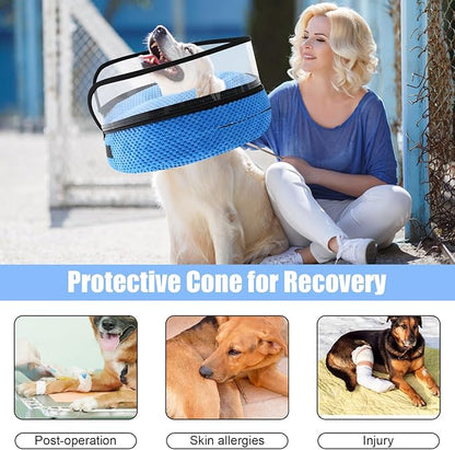 2-in-1 Soft Inflatable Dog Cone Collar Alternative with Enhanced Anti-Licking Guard Shield, Dog Collar After Surgery, Adjustable Recovery Cones for Large Medium Small Dogs and Cats (Blue,XL)