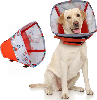 Allroaring Dog Cone, Soft Dog Cone Collar to Stop Licking, Adjustable Cones for Large Dogs, Comfy Pet Recovery Collars & Cones Alternative for After Surgery Wound Healing, Red XL