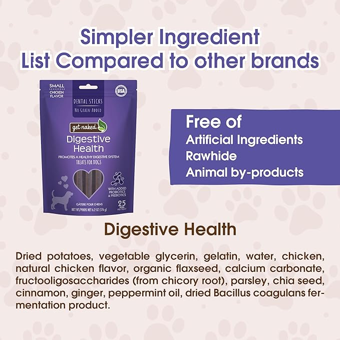 Get Naked Dental Sticks Grain-Free Chicken Flavor Dog Treats Variety Pack, Digestive Health + Skin & Coat + Joint Health + Super Antioxidant, Total 4 Bags, 24.8-oz, 64 Sticks