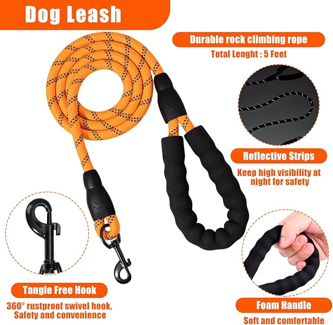 No Pull Dog Harness Adjustable Collar & Leash Set - Dog Halter Harnesses Collapsible Bowls & Poop Bag Dispenser Muzzle ID Tags Toys Fits Small Medium Large Dogs (Orange-M)