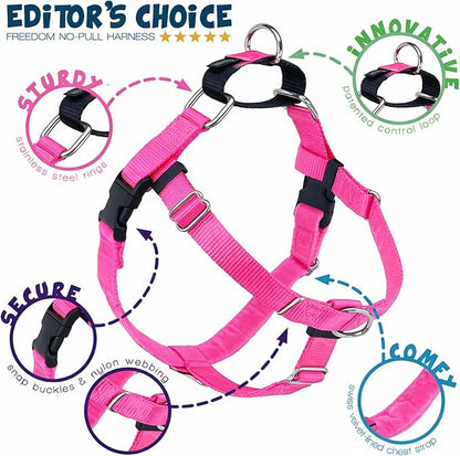 2 Hounds Design Freedom No Pull Dog Harness, Adjustable Harness and Leash Set, Easy Walking & Comfortable Control, Fits Small, Medium & Large Dogs, Solid Colors, Made in USA, 1" LG, Hot Pink