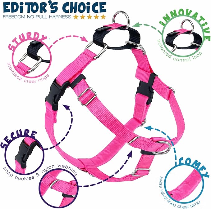 2 Hounds Design Freedom No Pull Dog Harness, Adjustable Harness, Easy Walking & Comfortable Control, Fits Small, Medium & Large Dogs, Solid Colors, Made in USA, 1" MD, Hot Pink