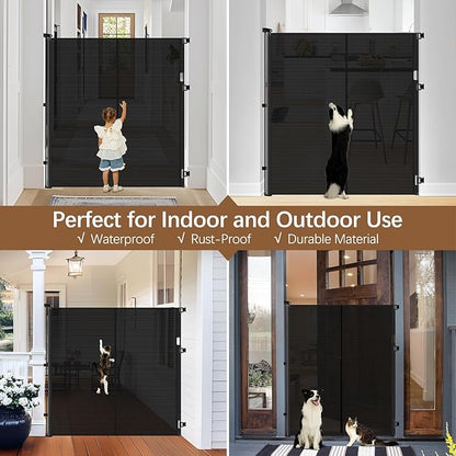 Reinforced 55" Extra Tall Pet Gate for Doorway - No Jumping Over, 55" Wide Retractable Baby Gates with Support Rods - No Crawling Under, Climb Proof Cat Gate for Stairs Tall Retractable Dog Gate/Black