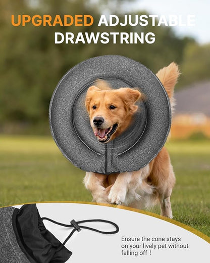 MIDOG Dog Cone Collar for Large Medium Dogs, Soft Inflatable Dog Cone Alternative After Surgery, Adjustable Protective Recovery Cone - Patented Alternative E Collar Does Not Block Vision (Gray-XS)