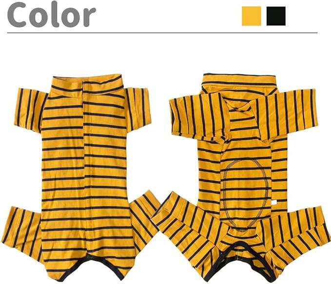 Dog’s Recovery Suit Post Surgery Shirt for Puppy, Full Coverage Dog's Bodysuit Wound Protective Surgical Clothes for Small and Medium Pets (Yellow Black Stripe-m)