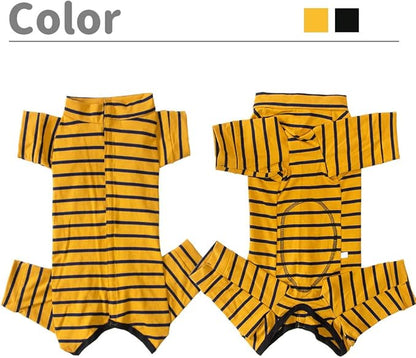 Dog’s Recovery Suit Post Surgery Shirt for Puppy, Full Coverage Dog's Bodysuit Wound Protective Surgical Clothes for Small and Medium Pets (Yellow Black Stripe-XXS)