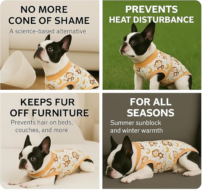 PetWarm Surgical Suit for Dogs Female, Recovery Suit for Dogs After Surgery, Dog Recovery Collars and Cones Alternative Dog Abdominal Wounds Bandages, Monkey Pattern, Yellow, XS